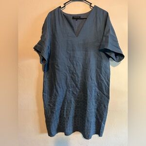 Lafayette 148 100% Linen Blue Boxy Lagenlook Maxi Eyelet Dress  Large